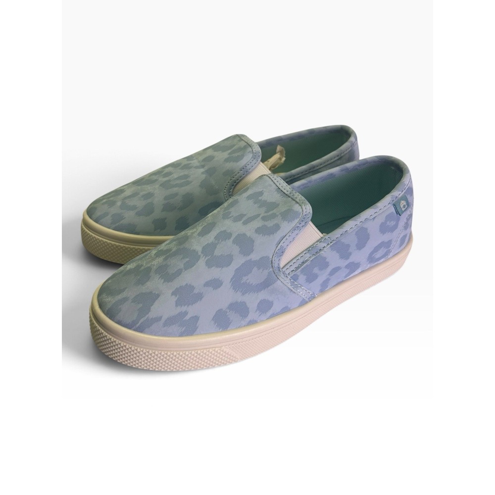 Oomphies Madison Girls Slip On Shoes Size 2 Y Light Blue Leopard Sneakers NWB